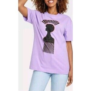 Black History Month Purple Afro-Pick Person Short Sleeve T-Shirt Size XL